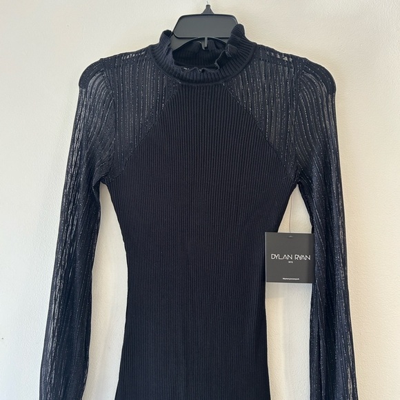 Dylan Ryan Elegant Black Sheer Sleeve Dress - Picture 5 of 5